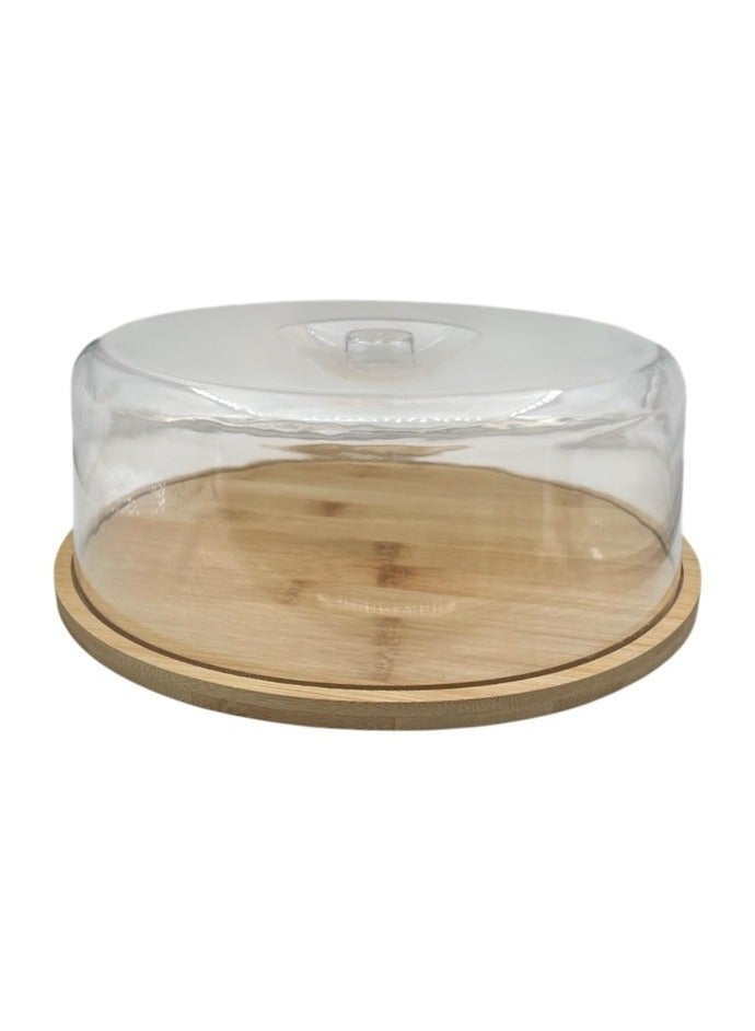 Clear acrylic cake stand with wooden base - Image 2
