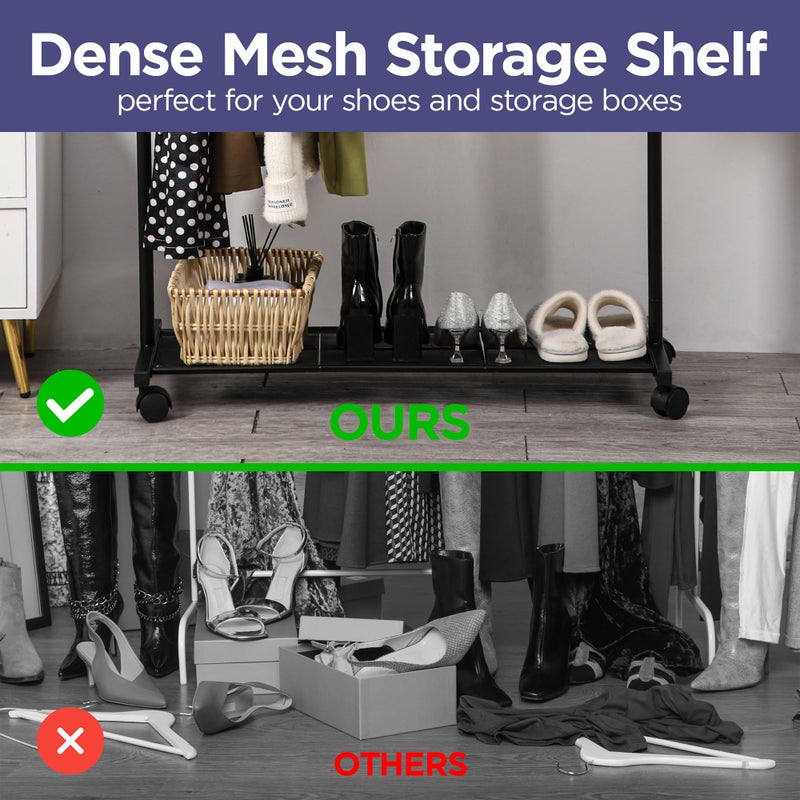 Lifemaster Alloy Steel Clothes Rack - Pack of 1 Versatile, Ample Storage Space, Simple Assembly, Hanging Garment and Clothes Rolling Rack with Wheels - Black - Image 5