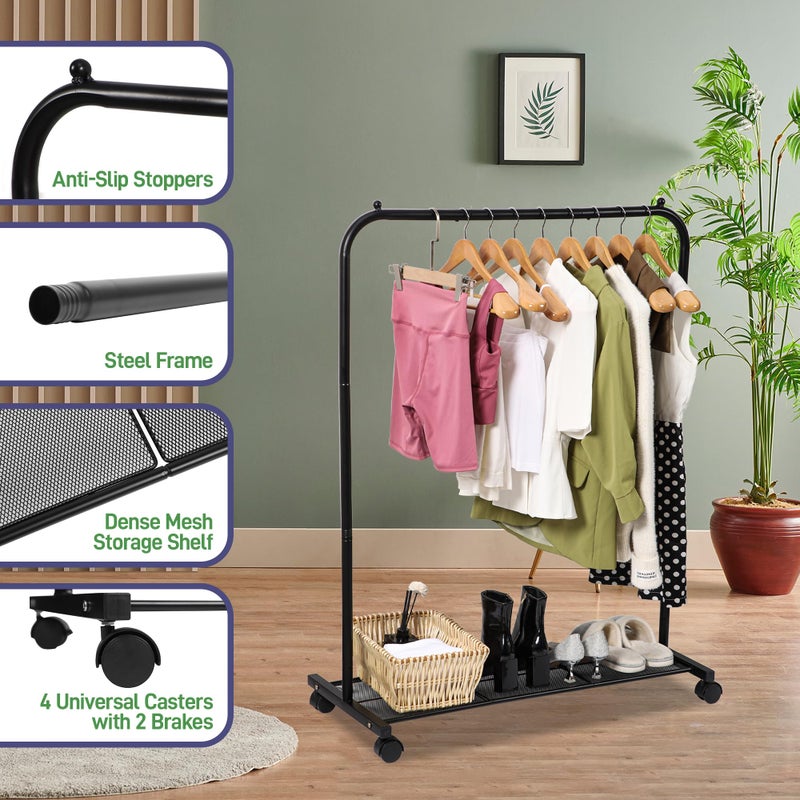 Lifemaster Alloy Steel Clothes Rack - Pack of 1 Versatile, Ample Storage Space, Simple Assembly, Hanging Garment and Clothes Rolling Rack with Wheels - Black - Image 4