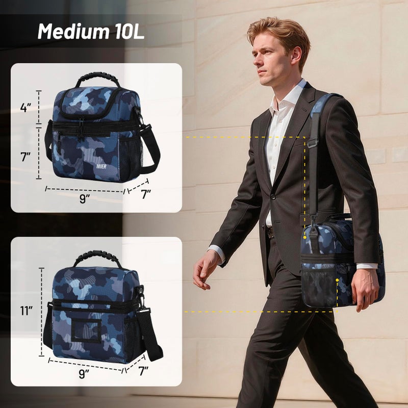 Mier Insulated Lunch Box Dual Compartment Lunch Bag Leakproof Cooler For Men Women Adult Work  Camo  Medium (Upgraded Extra-Tall Bottom Layer) - Image 2