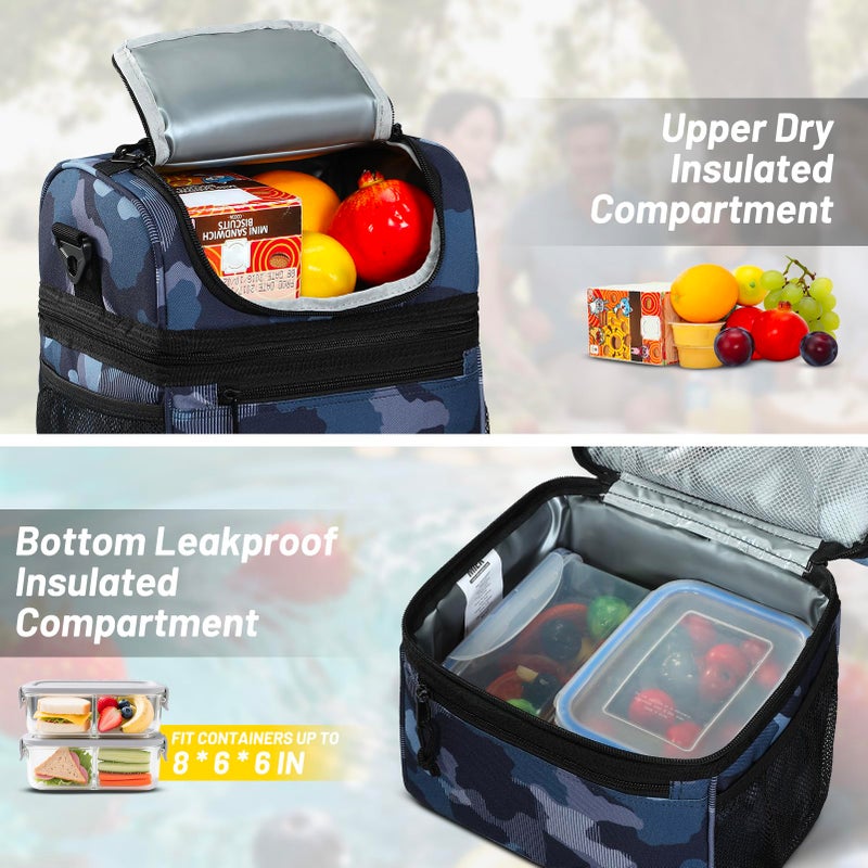 Mier Insulated Lunch Box Dual Compartment Lunch Bag Leakproof Cooler For Men Women Adult Work  Camo  Medium (Upgraded Extra-Tall Bottom Layer) - Image 4