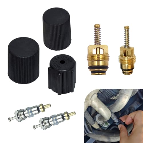 Zosgrew 7 PCS Air Conditioning Valve Core Kit AC Low Pressure Port Cap AC Refrigeration Valve Stem Cores Universal Auto Air Conditioning System Repair Kit for Most Cars Trucks SUVs Black - Image 1