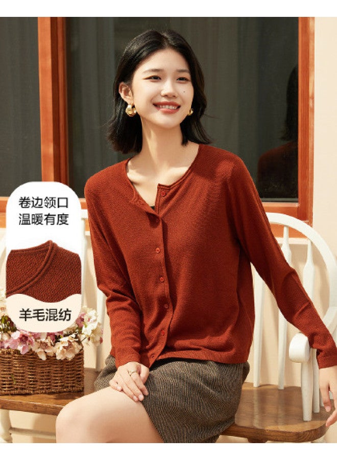 Hengyuanxiang يشمل الصوف! سترة كاردigan محبوكة فضفاضة ذات نسيج بياقة دائرية خريفية وحافة مطوية بلون صلب سترة عالية الجودة - Image 1