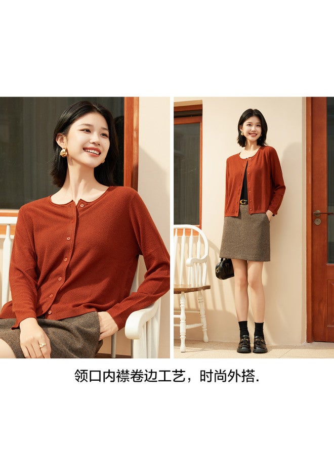 Hengyuanxiang يشمل الصوف! سترة كاردigan محبوكة فضفاضة ذات نسيج بياقة دائرية خريفية وحافة مطوية بلون صلب سترة عالية الجودة - Image 4