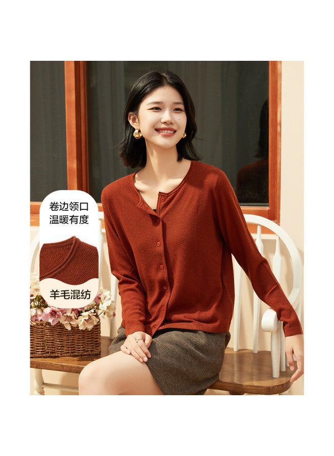 Hengyuanxiang يشمل الصوف! سترة كاردigan محبوكة فضفاضة ذات نسيج بياقة دائرية خريفية وحافة مطوية بلون صلب سترة عالية الجودة - Image 2