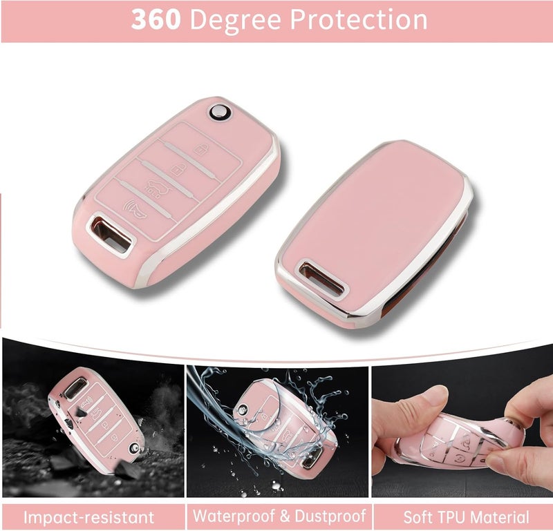 PANGPAI Pink Key Fob Cover for Kia, Soft TPU Key Case Protection with Bling Keychain Fit for Kia Sedona Rio Optima Soul Sportage Sorento Carens Flip Key - Image 3