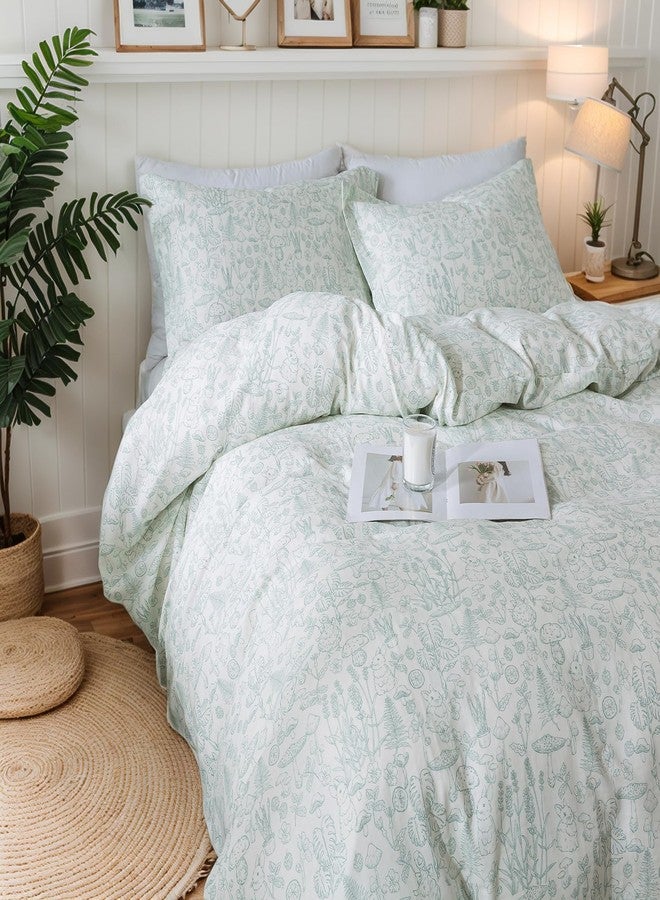Brandream Duvet Cover Set Twin Size 100% Muslin Cotton 3-Piece Sage Green Country Toile Bedding Set Nature-Inspired Botanical Mushroom Print Bedding (Comforter Insert Not Included) - Image 1