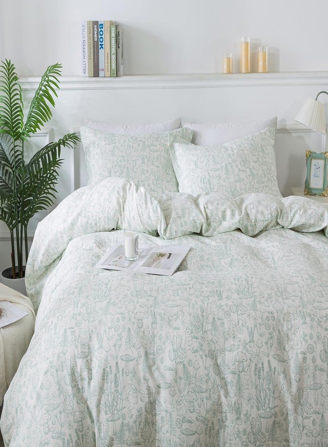 Brandream Duvet Cover Set Twin Size 100% Muslin Cotton 3-Piece Sage Green Country Toile Bedding Set Nature-Inspired Botanical Mushroom Print Bedding (Comforter Insert Not Included) - Image 4