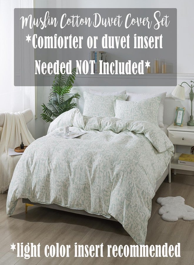 Brandream Duvet Cover Set Twin Size 100% Muslin Cotton 3-Piece Sage Green Country Toile Bedding Set Nature-Inspired Botanical Mushroom Print Bedding (Comforter Insert Not Included) - Image 3