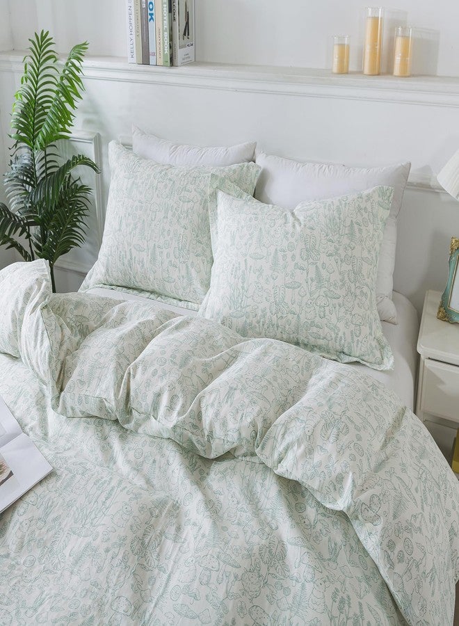 Brandream Duvet Cover Set Twin Size 100% Muslin Cotton 3-Piece Sage Green Country Toile Bedding Set Nature-Inspired Botanical Mushroom Print Bedding (Comforter Insert Not Included) - Image 5
