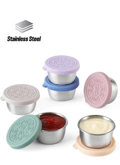 General 6 Pack Salad Dressing To Go Containers, 1.6 oz Small Stainless Steel Sauce Cups With Leakproof Silicone Lids, For Lunch Boxes, Picnics and Travel  - Image 1