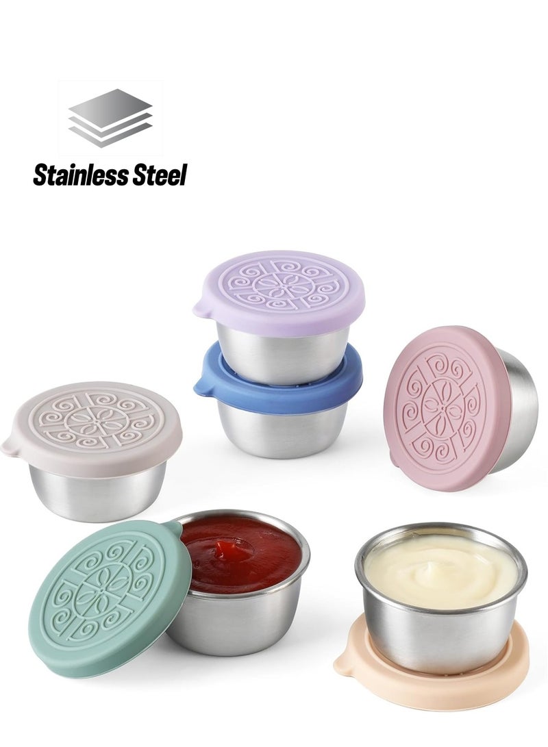 General 6 Pack Salad Dressing To Go Containers, 1.6 oz Small Stainless Steel Sauce Cups With Leakproof Silicone Lids, For Lunch Boxes, Picnics and Travel  - Image 1