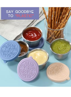 General 6 Pack Salad Dressing To Go Containers, 1.6 oz Small Stainless Steel Sauce Cups With Leakproof Silicone Lids, For Lunch Boxes, Picnics and Travel  - Image 5