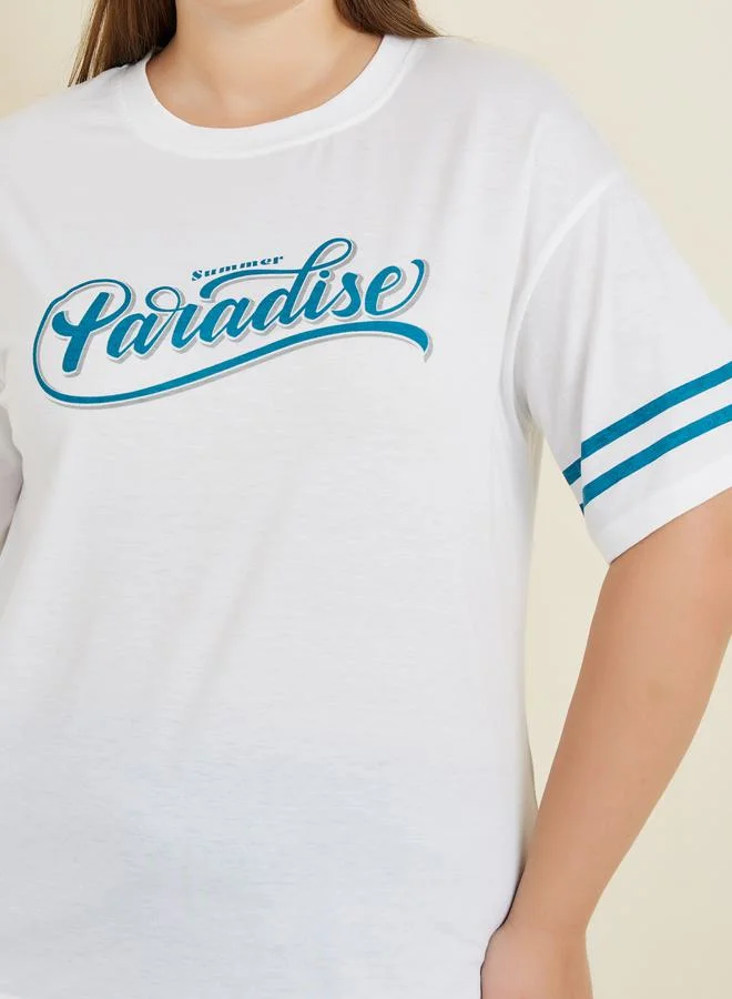 ستايلي Plus Paradise Drop Shoulder T-Shirt & Side Stripe Cuff Pjyjama Set