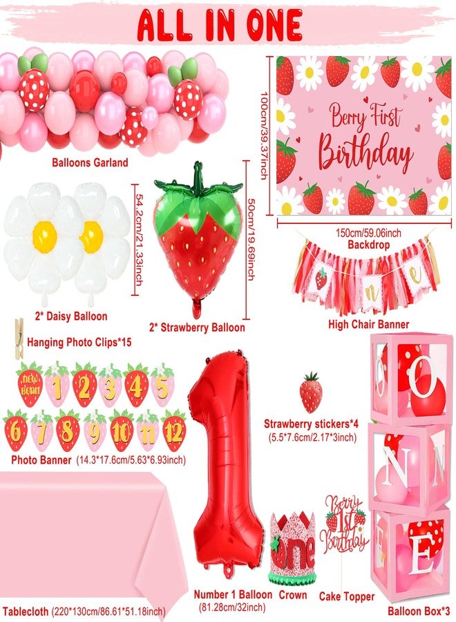 FengRise Berry First Birthday Decor, Strawberry 1st Birthday Decorations for Girls with Balloon Arch Kit Berry First Theme Balloon Boxes Crown Strawberry Cake Toppers Photo Banner Girl 1st Party supplies - Image 2