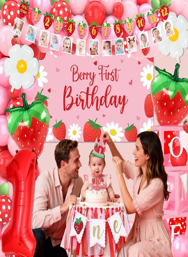 FengRise Berry First Birthday Decor, Strawberry 1st Birthday Decorations for Girls with Balloon Arch Kit Berry First Theme Balloon Boxes Crown Strawberry Cake Toppers Photo Banner Girl 1st Party supplies - Image 4