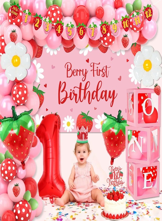 FengRise Berry First Birthday Decor, Strawberry 1st Birthday Decorations for Girls with Balloon Arch Kit Berry First Theme Balloon Boxes Crown Strawberry Cake Toppers Photo Banner Girl 1st Party supplies - Image 5