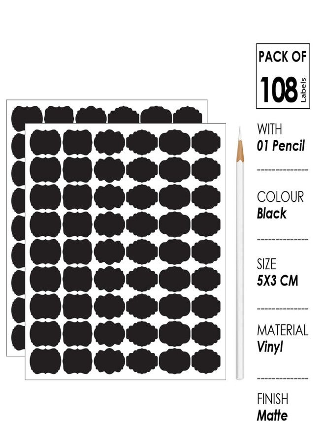 SWASUM Pack of 108 Pieces Waterproof Chalkboard Labels with Pen Reusable Blackboard Stickers for Jars, Canisters, Kilner Jars, Scrapbooking, Food Storage Labels, Weddings (5cm x 3 cm, Black) (108) - Image 1