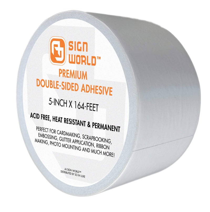 AJ Sign World Best 5" Ultra-Thin Permanent Double-Sided Tape for Arts, Crafts, Photography, Scrapbooking, Tear-by-Hand, Paper Backing, Documents, All Purpose (5-Inch by 164-Feet/55 Yards) - Image 1