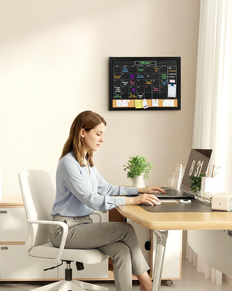 TORASO Magnetic Chalkboard Calendar Corkboard, Small Combination Chalk Board Bulletin Board, 13" x 17",Black Wood Framed Blackboard Calendar Cork Combo Board(ZHHB-BK-3343) - Image 5