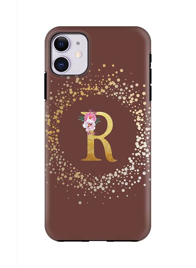 Stylizedd Monogram Tough Series for Apple iPhone 11 Custom Initials Floral Pattern Tough Pro Dual Layer hybrid PC inner TPU protection Alphabet- R (Brown) - Image 1