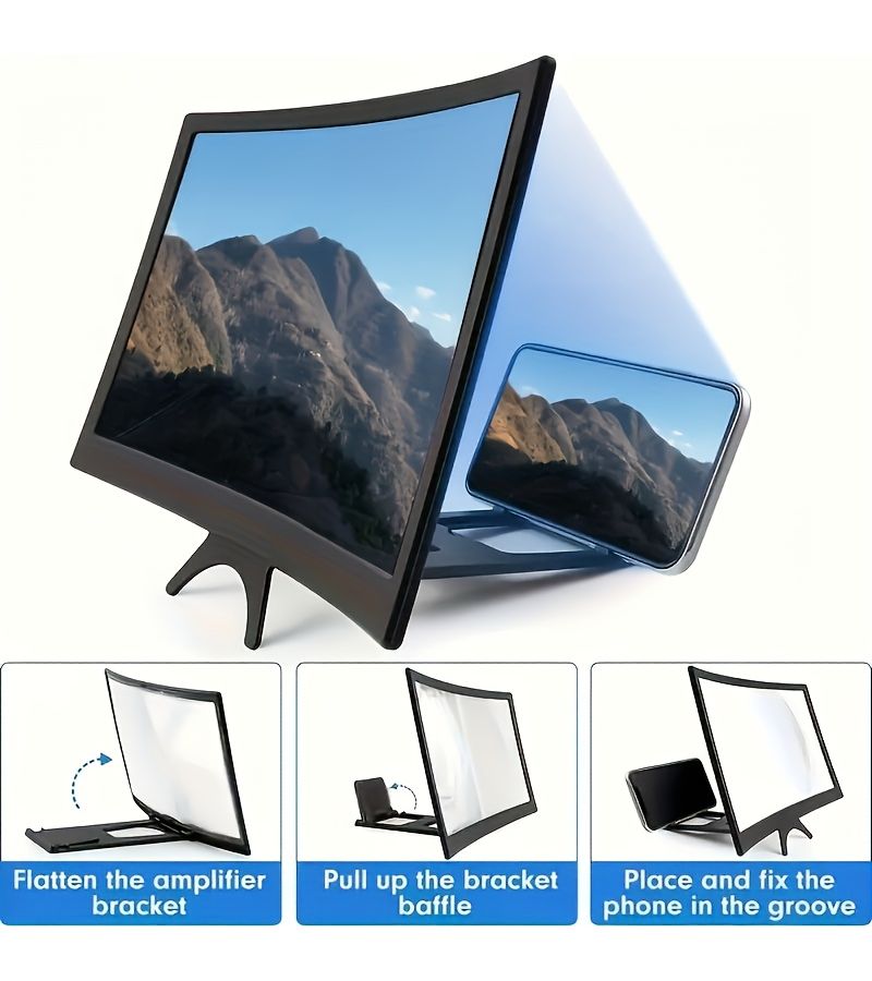 12 Inch 3D Phone Screen Magnifier Universal Ultra HD Anti Glare Blue Light Protection Immersive Viewing Black Portable Stand for Movies Videos Games - Image 3