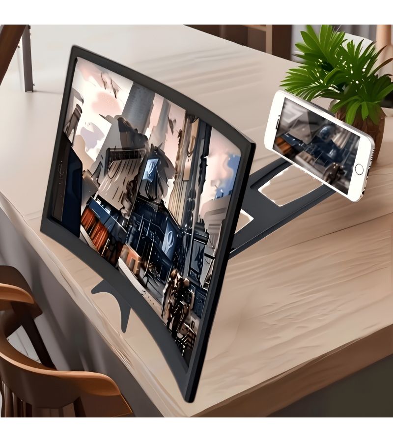 12 Inch 3D Phone Screen Magnifier Universal Ultra HD Anti Glare Blue Light Protection Immersive Viewing Black Portable Stand for Movies Videos Games - Image 2