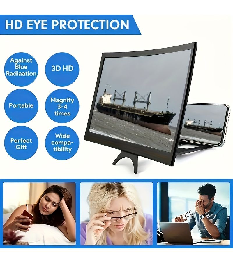 12 Inch 3D Phone Screen Magnifier Universal Ultra HD Anti Glare Blue Light Protection Immersive Viewing Black Portable Stand for Movies Videos Games - Image 5