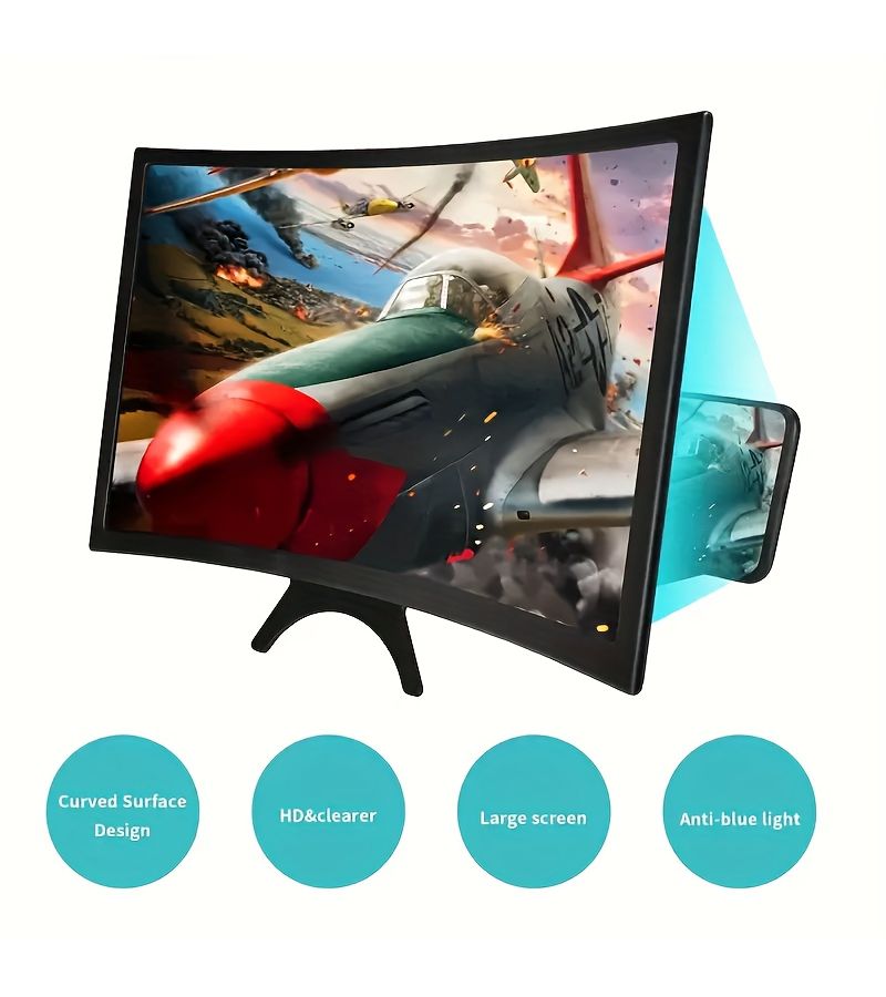 12 Inch 3D Phone Screen Magnifier Universal Ultra HD Anti Glare Blue Light Protection Immersive Viewing Black Portable Stand for Movies Videos Games - Image 1