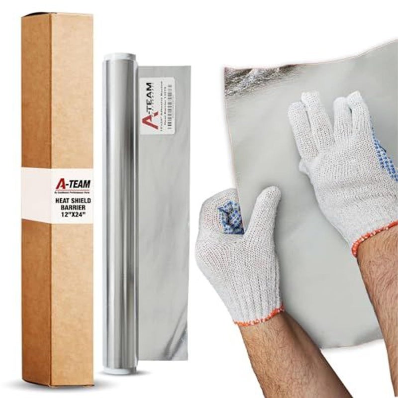 A-Team Performance Adhesive Backed Aluminized Fiberglass Heat Shield - 2000 Degrees Protection & Reflective - Easy-Apply Adhesive Backing & Foil - Auto Firewall & Hose Heat Shield - 12 in x 24 in in - Image 1