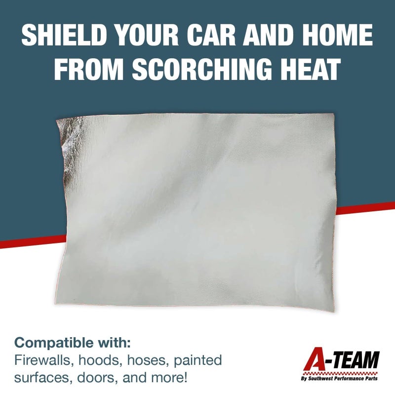 A-Team Performance Adhesive Backed Aluminized Fiberglass Heat Shield - 2000 Degrees Protection & Reflective - Easy-Apply Adhesive Backing & Foil - Auto Firewall & Hose Heat Shield - 12 in x 24 in in - Image 2
