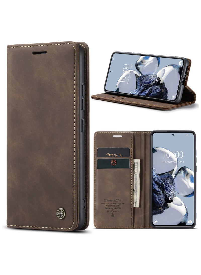 CaseMe - CaseMe Xiaomi Mi 12/12T Pro Case Wallet, for Xiaomi Mi 12/12T Pro Wallet Case Book Folding Flip Folio Case with Magnetic Kickstand Card Slots Protective Cover - Coffee - Image 1