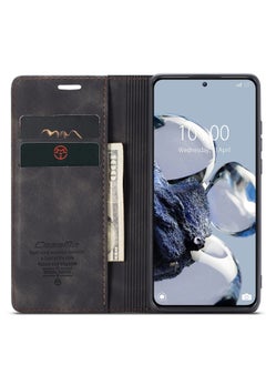 CaseMe CaseMe Xiaomi Mi 12/12T Pro Case Wallet, for Xiaomi Mi 12/12T Pro Wallet Case Book Folding Flip Folio Case with Magnetic Kickstand Card Slots Protective Cover - Coffee  - Image 3