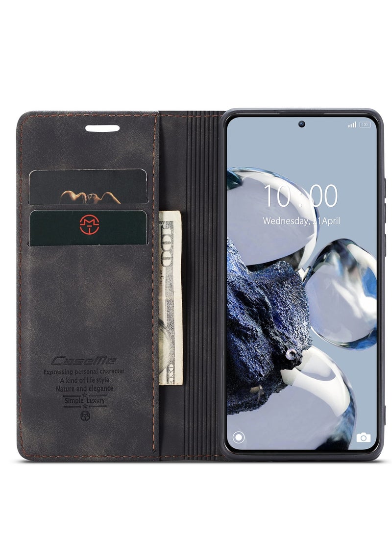 CaseMe - CaseMe Xiaomi Mi 12/12T Pro Case Wallet, for Xiaomi Mi 12/12T Pro Wallet Case Book Folding Flip Folio Case with Magnetic Kickstand Card Slots Protective Cover - Coffee - Image 1