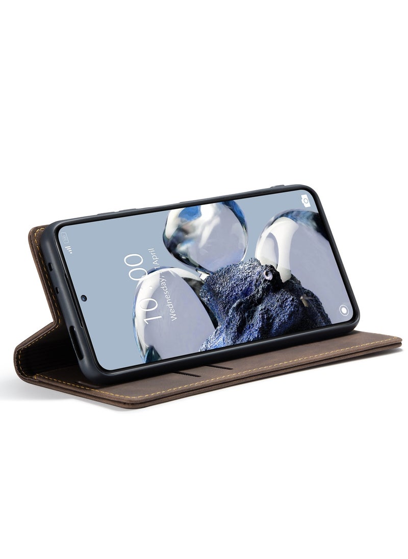 CaseMe - CaseMe Xiaomi Mi 12/12T Pro Case Wallet, for Xiaomi Mi 12/12T Pro Wallet Case Book Folding Flip Folio Case with Magnetic Kickstand Card Slots Protective Cover - Coffee - Image 1
