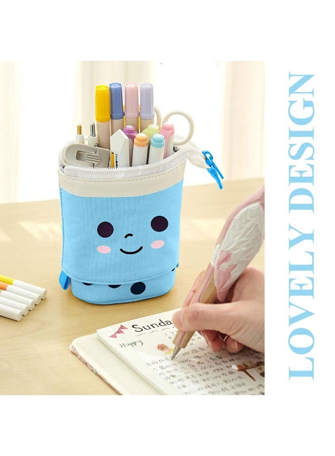 قضية قلم رصاص لطيف ، حامل قلم مستقيم ، حقيبة ماكياج قابلة للسحب ، حقيبة ماكياج منبثقة مع وجه ابتسامة لطيف ، صندوق القرطاسية ، صندوق تخزين المكتب مناسب للبنات ، الطلاب ، السيدات ، البالغين (الأزرق) - Image 5