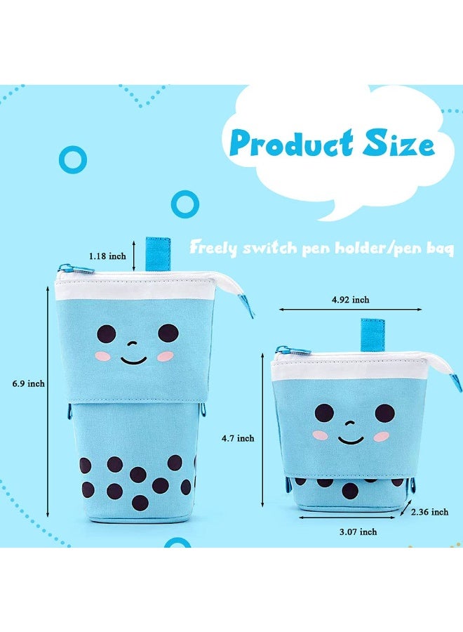 قضية قلم رصاص لطيف ، حامل قلم مستقيم ، حقيبة ماكياج قابلة للسحب ، حقيبة ماكياج منبثقة مع وجه ابتسامة لطيف ، صندوق القرطاسية ، صندوق تخزين المكتب مناسب للبنات ، الطلاب ، السيدات ، البالغين (الأزرق) - Image 2