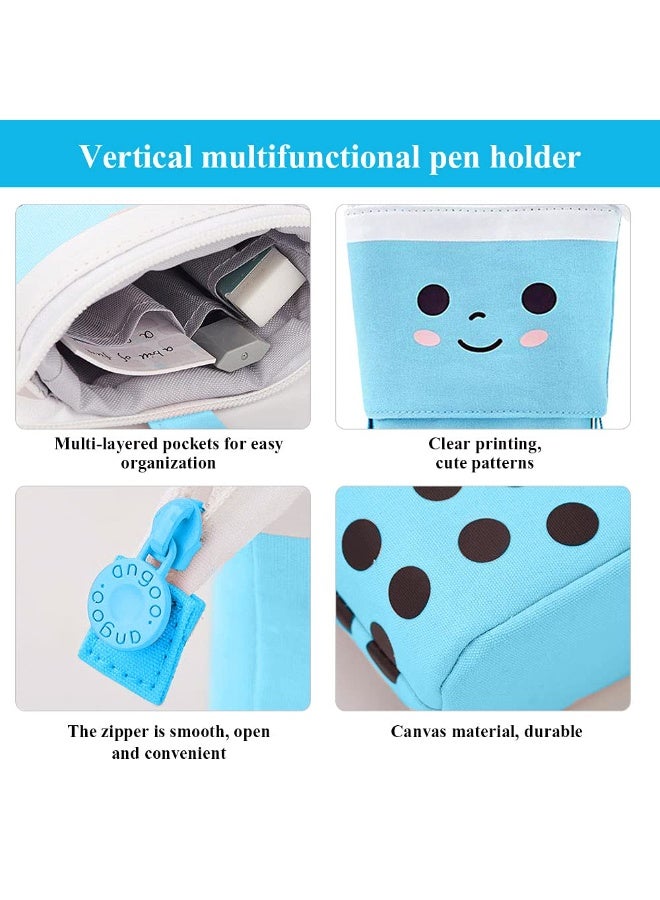 قضية قلم رصاص لطيف ، حامل قلم مستقيم ، حقيبة ماكياج قابلة للسحب ، حقيبة ماكياج منبثقة مع وجه ابتسامة لطيف ، صندوق القرطاسية ، صندوق تخزين المكتب مناسب للبنات ، الطلاب ، السيدات ، البالغين (الأزرق) - Image 3