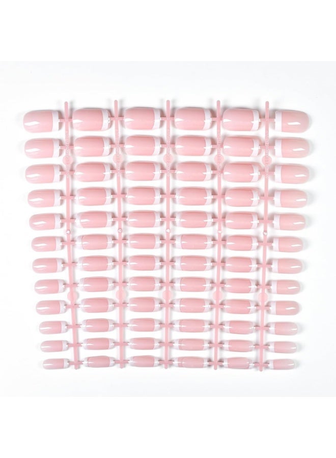 120 قطعة، 5 عبوات، أظافر صناعية مربعة الشكل بتصميم فرنسي، باللونين الأبيض والوردي، مناسبة لصالونات التجميل، قابلة لإعادة الاستخدام، مصنوعة من الأكريليك، مع لاصق، مناسبة للنساء والفتيات. - Image 2