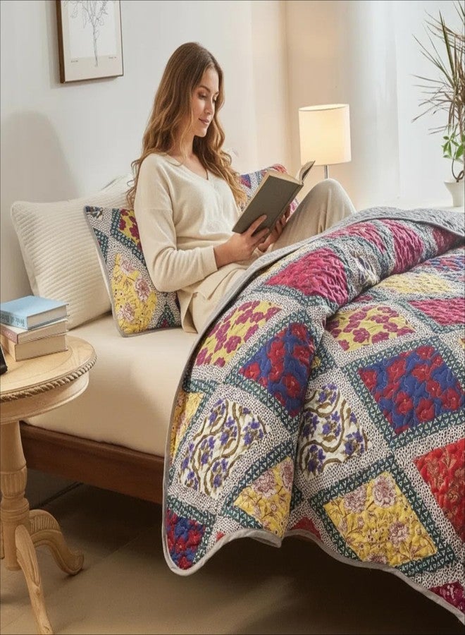 ITFRO Boho Floral Patchwork Quilt Set King Colorful Geometric Bedspread Coverlet Soft Microfiber 3 Piece Bedding Set with 2 Pillow Shams All Season (New-Colorful, King) - Image 3