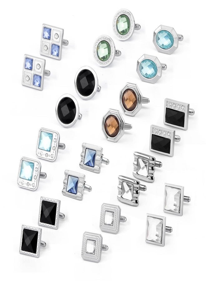 Wynameleri Fashion Cufflinks for Men Crystal Vintage Cufflinks Colorful Variety Designs with Gift Box 12 pairs - Image 1
