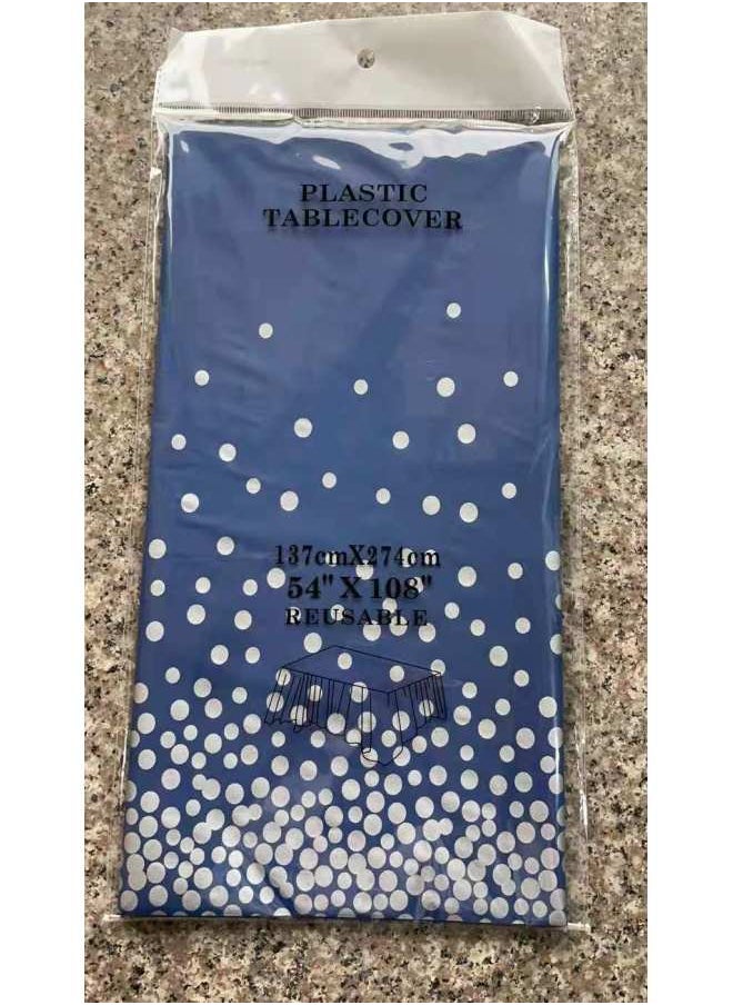Generic Disposable Polka Dot Tablecloth 137×274cm Peva Plastic Table Cover Party Supplies Foil Dot Table Cloth-Color:Blue Background Silver Dots-Specifications:137*274CM  - Image 1