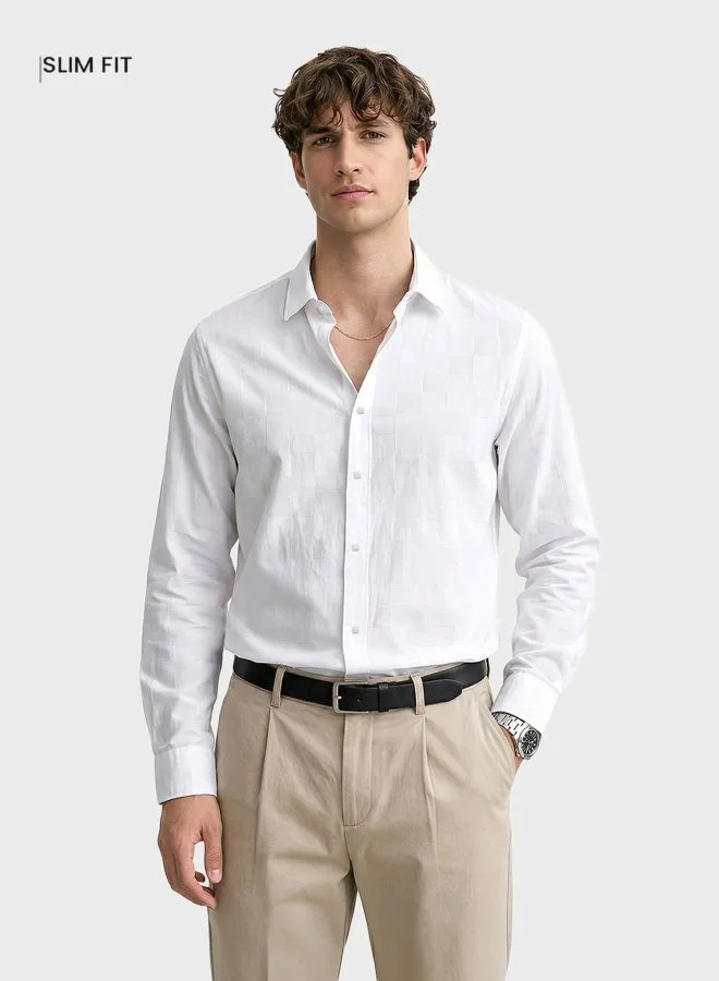 ذا انديان كراج كو Men Slim Fit Solid Cutaway Collar Full Sleeves Shirt