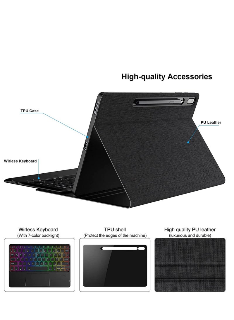 Galaxy Tab S7 FE Keyboard Case 12.4" 2021, Wireless Detachable Keyboard + Folio Smart PU Case Cover Auto Sleep/Wake Magnetic for Samsung Galaxy Tab S7 FE 2021 (SM-T730/T736B) (Black) - Image 4