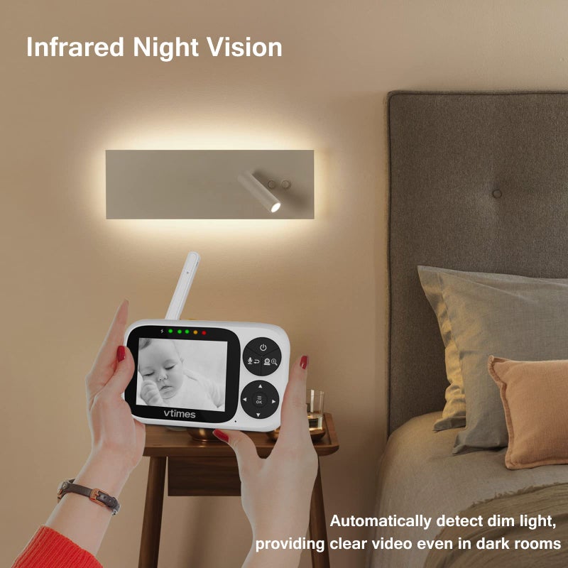 VTimes Baby Monitor with Camera and Audio, 3.2" IPS Screen Video Baby Monitor No WiFi Night Vision, Portable Baby Camera VOX Mode Pan-Tilt-Zoom Alarm and 1000ft Range, Ideal for Baby/Elderly/Pet - Image 5