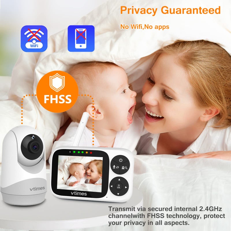 VTimes Baby Monitor with Camera and Audio, 3.2" IPS Screen Video Baby Monitor No WiFi Night Vision, Portable Baby Camera VOX Mode Pan-Tilt-Zoom Alarm and 1000ft Range, Ideal for Baby/Elderly/Pet - Image 3