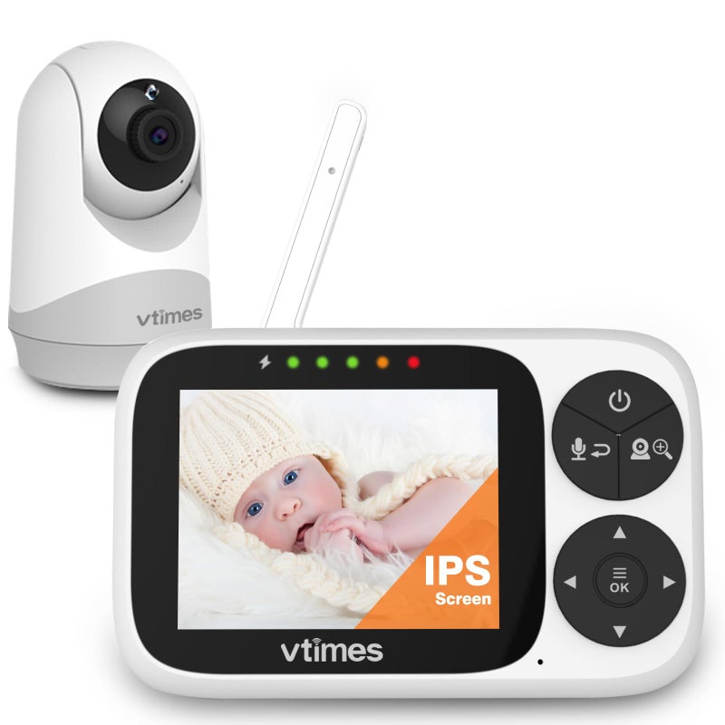 VTimes Baby Monitor with Camera and Audio, 3.2" IPS Screen Video Baby Monitor No WiFi Night Vision, Portable Baby Camera VOX Mode Pan-Tilt-Zoom Alarm and 1000ft Range, Ideal for Baby/Elderly/Pet - Image 1
