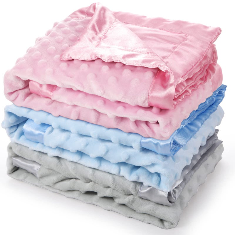 Reginary 3 Pack Satin Baby Blanket with Silky Satin Backing Double Layer Soft Dotted Silk Baby Blanket 30 x 40 Inch for Newborn, Toddler, Infant Gifts - Image 1