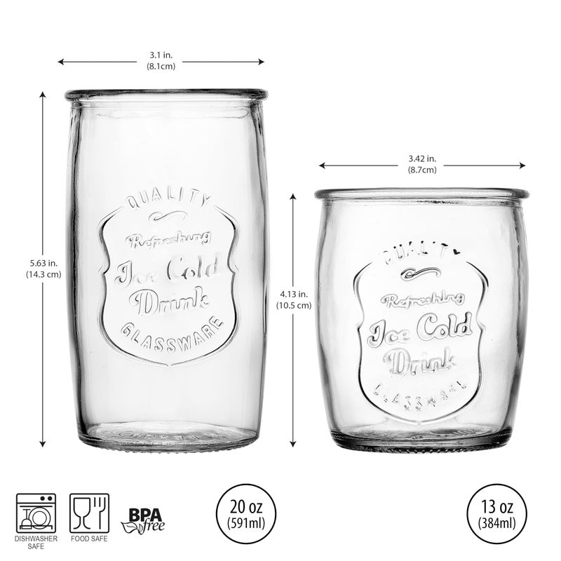 Glaver's Ice Cold Set of 8 Drinking Glasses 4-20 Oz Highball Glasses, and 4-13 Oz Whiskey Glass Cups For Everyday Home Use Water glasses, Beer, Juice, Cocktail. - Image 4
