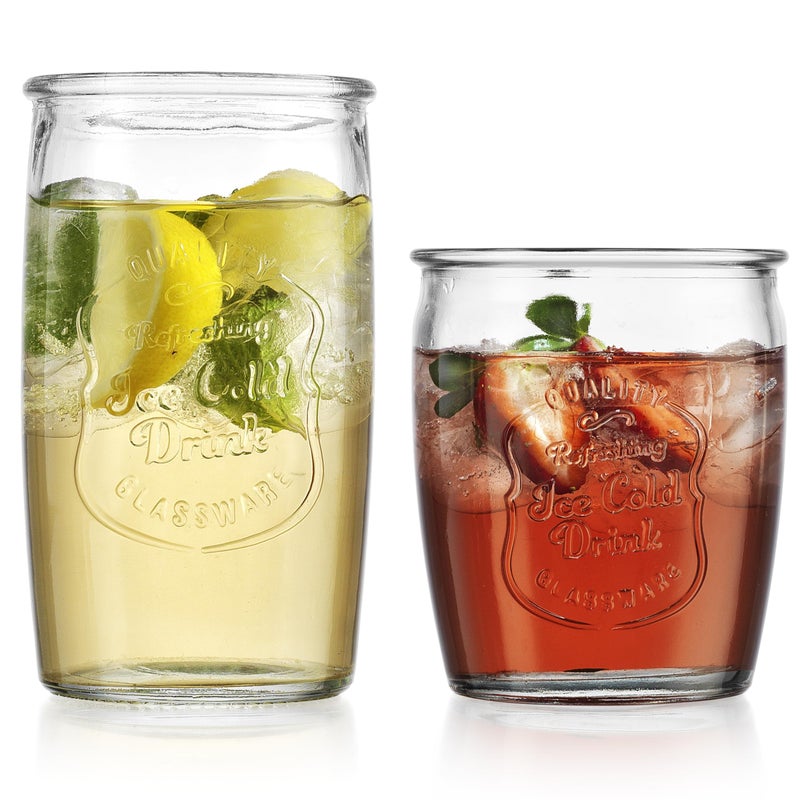 Glaver's Ice Cold Set of 8 Drinking Glasses 4-20 Oz Highball Glasses, and 4-13 Oz Whiskey Glass Cups For Everyday Home Use Water glasses, Beer, Juice, Cocktail. - Image 1